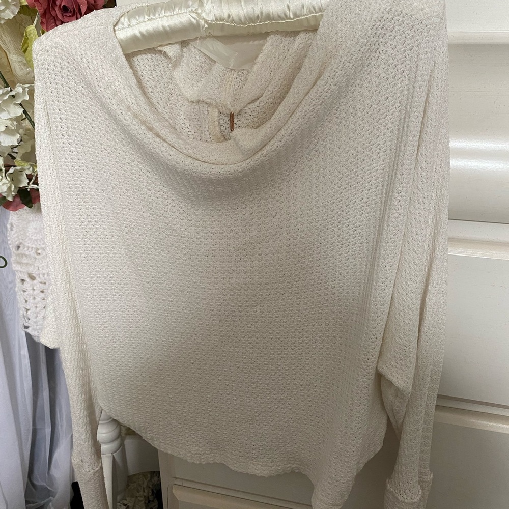 FREE PEOPLE Cream Lightweight Cowl Neck Top